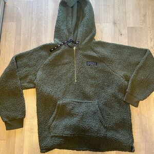 Victoria's Secret PINK Men's Green Sherpa Zip-Up Hoodie